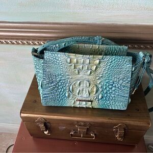 Brahmain Elegant Crocodile-Embossed Green and turquoise Handbag